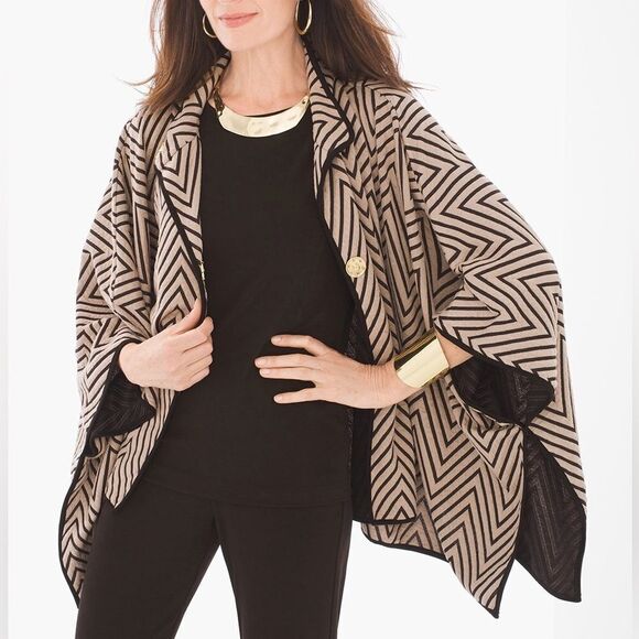 Chico's Travelers Collection Chevron Jacquard Cape - Picture 2 of 12